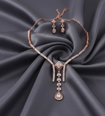 Rose gold american diamond Necklace :: set | elegant cz crystal wedding & party wear jewellery | designer gift for her 4