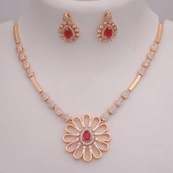 Rose gold american diamond Necklace :: set | elegant cz crystal wedding & party wear jewellery | designer gift for her 1