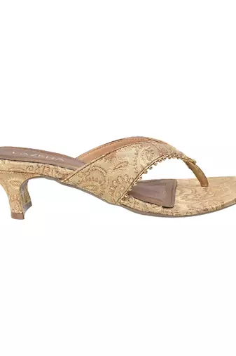 Festive brocade toe ring kitten heels
