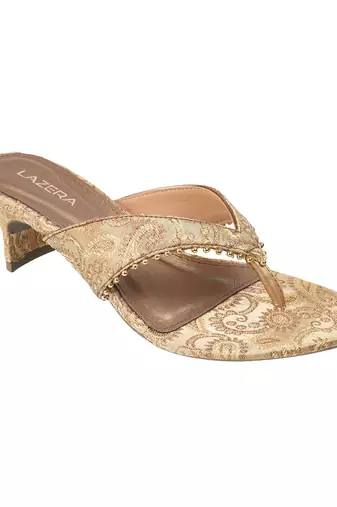 Festive brocade toe ring kitten heels