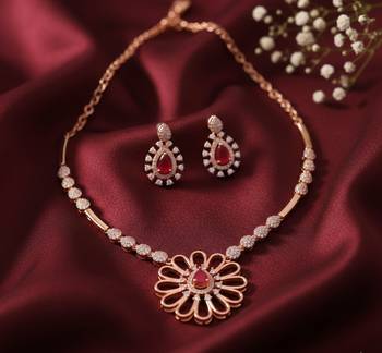 Rose gold american diamond Necklace :: set | elegant cz crystal wedding & party wear jewellery | designer gift for her 2