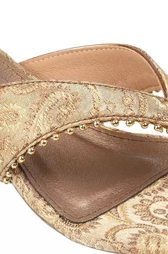 Festive brocade toe ring kitten heels