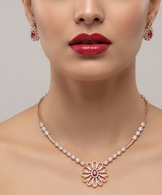Rose gold american diamond Necklace :: set | elegant cz crystal wedding & party wear jewellery | designer gift for her 3