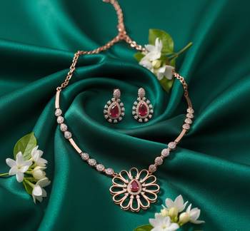 Rose gold american diamond Necklace :: set | elegant cz crystal wedding & party wear jewellery | designer gift for her 4