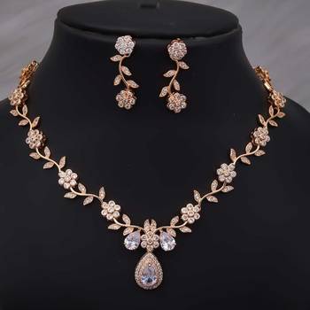 Rose gold american diamond Necklace :: set | elegant cz crystal wedding & party wear jewellery | designer gift for her 1