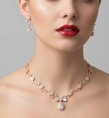 Rose gold american diamond Necklace :: set | elegant cz crystal wedding & party wear jewellery | designer gift for her 3