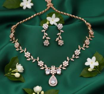 Rose gold american diamond Necklace :: set | elegant cz crystal wedding & party wear jewellery | designer gift for her 4