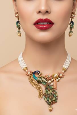 Antique peacock handcrafted pearl Necklace :: set - traditional ethnic jewelry for weddings & festivals 1