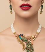 Antique peacock handcrafted pearl necklace set - traditional ethnic jewelry for weddings & festivals