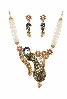 Antique peacock handcrafted pearl Necklace :: set - traditional ethnic jewelry for weddings & festivals 4