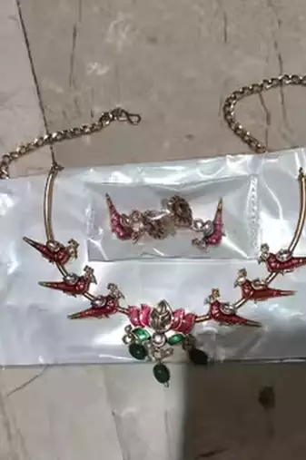 Gold plated meenakari parrot & lotus hasli Necklace :: set | ethnic  indian jewelry