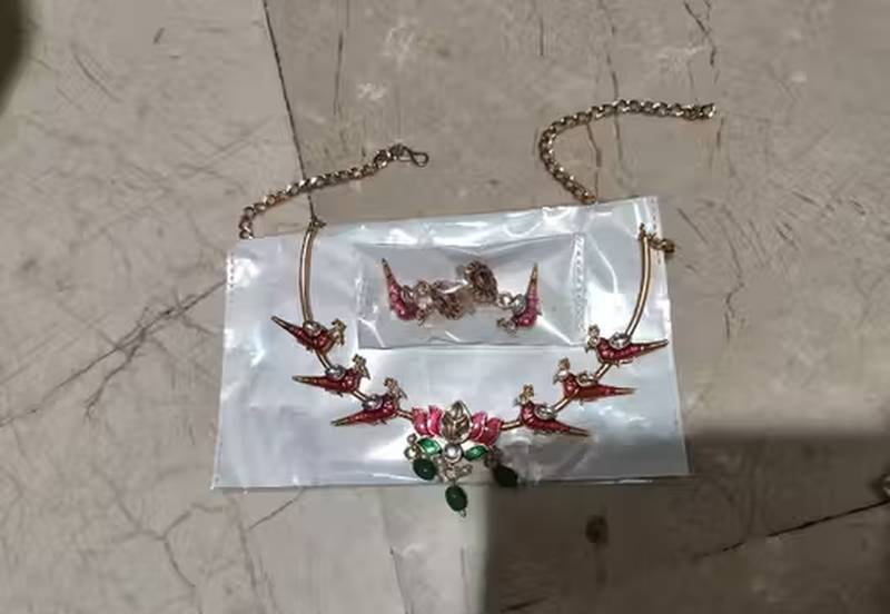 Gold plated meenakari parrot & lotus hasli necklace set | ethnic  indian jewelry