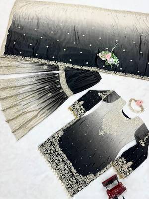 black chinon silk coding dori sequins work palazzo set with dupatta 4