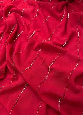 Red Color Beads And Sequins Work Faux Georgette Saree 4
