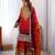 red chinon silk coding dori sequins work palazzo set with dupatta
