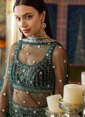 Ornate Teal Sequin Lehenga Set 3