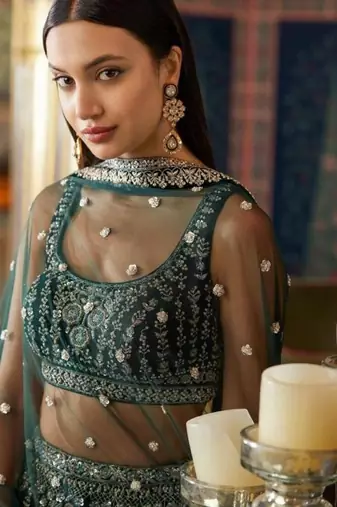 Ornate Teal Sequin Lehenga Set