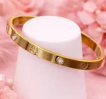 Stainless steel diamond gold-plated kada 1