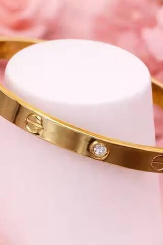 Stainless steel diamond gold-plated kada