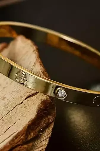 Stainless steel diamond gold-plated kada