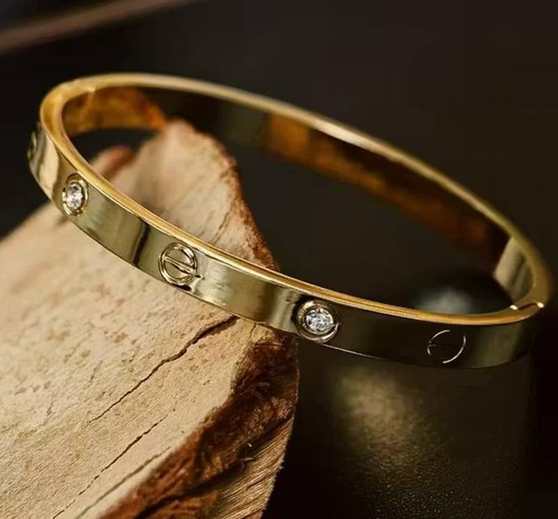 Stainless steel diamond gold-plated kada