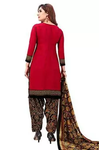 red cotton printed suit with dupatta ready to wear set