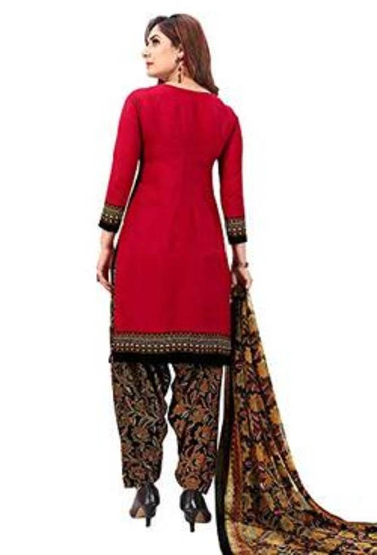 red cotton printed suit with dupatta ready to wear set