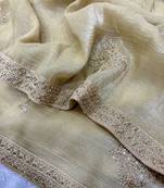 Cream Color Bead Sequins And Dori Embroidery Work Crunchy Silk Blend Saree