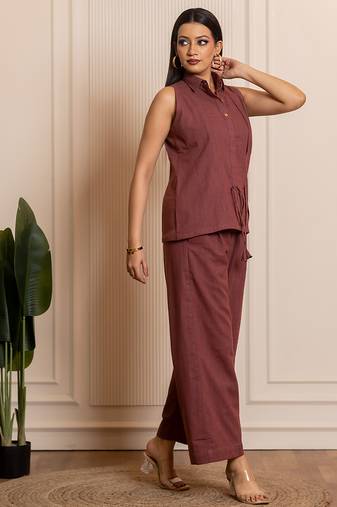 Brown woven cotton co ord set