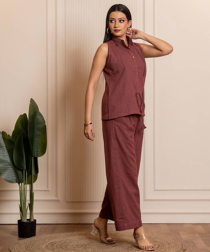 Brown woven cotton co ord set