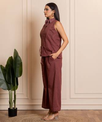 Brown woven cotton co ord set 2