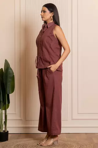 Brown woven cotton co ord set