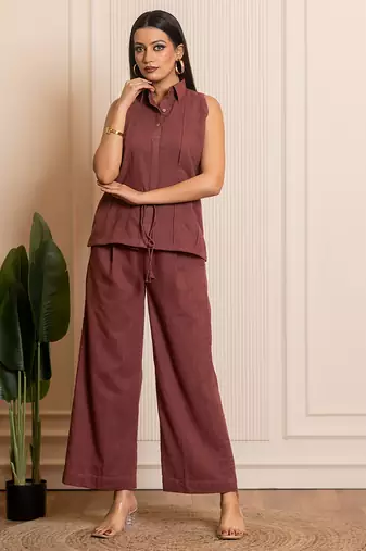 Brown woven cotton co ord set