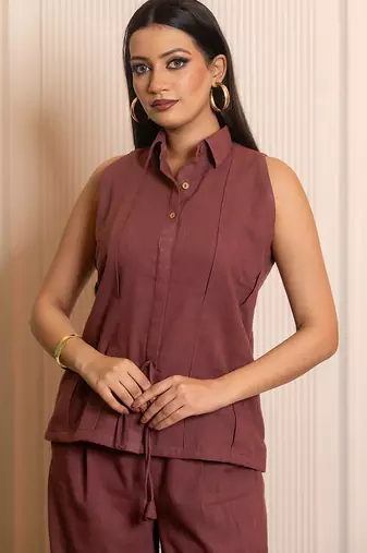 Brown woven cotton co ord set
