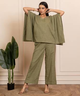 Green woven cotton co ord set 1