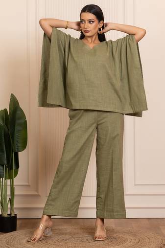 Green woven cotton co ord set