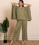 Green woven cotton co ord set