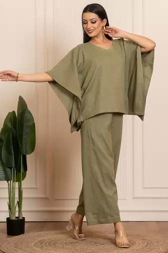 Green woven cotton co ord set
