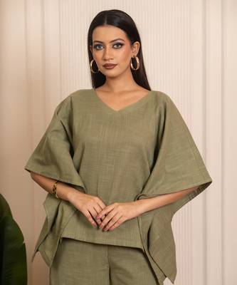 Green woven cotton co ord set 4
