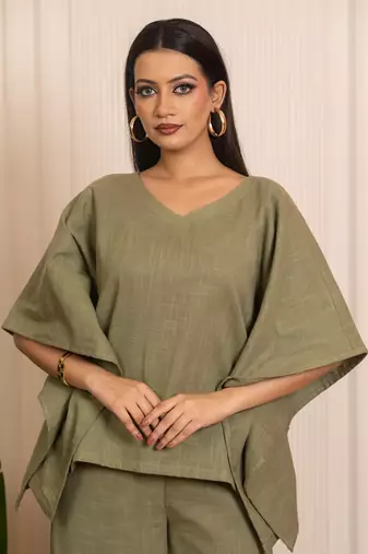 Green woven cotton co ord set