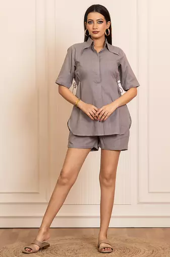 Grey woven cotton co ord set