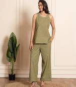 Green woven cotton co ord set