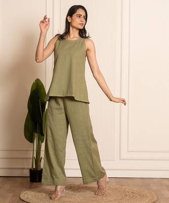 Green woven cotton co ord set 2