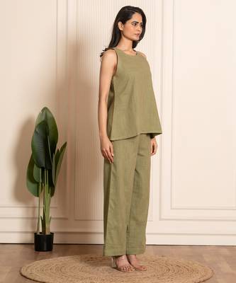 Green woven cotton co ord set 4