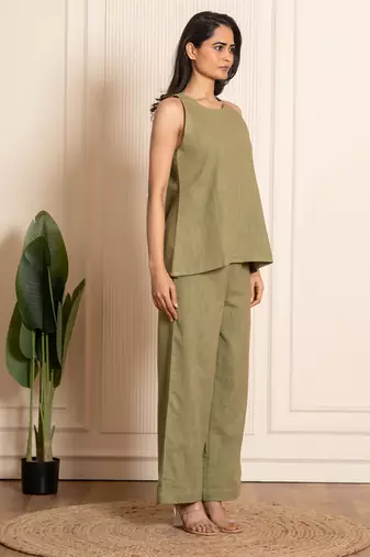 Green woven cotton co ord set