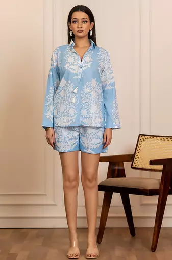 Blue printed cotton co ord set