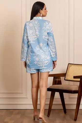 Blue printed cotton co ord set