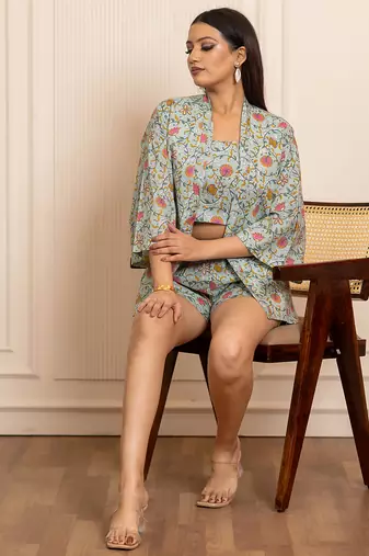 Green printed cotton co ord set