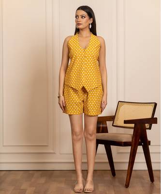 Yellow printed cotton co ord set 1
