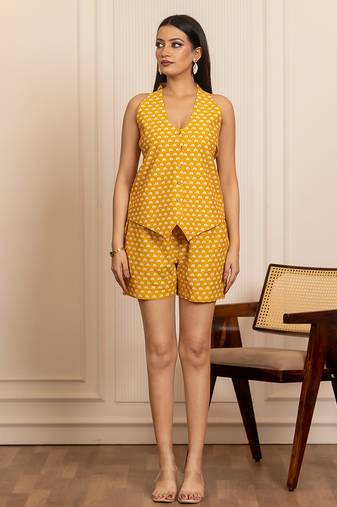 Yellow printed cotton co ord set